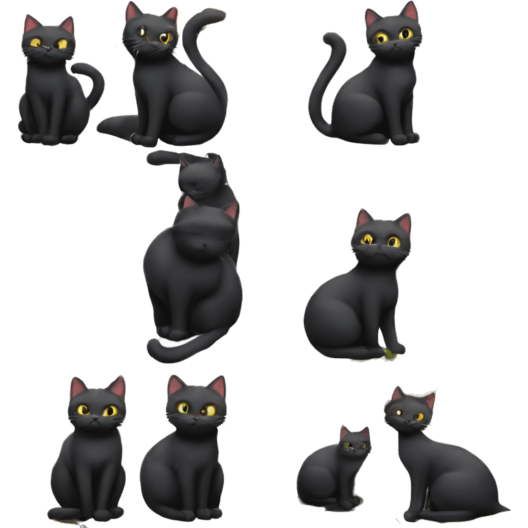 fat black cat with a small black cat and orange cat  emoji