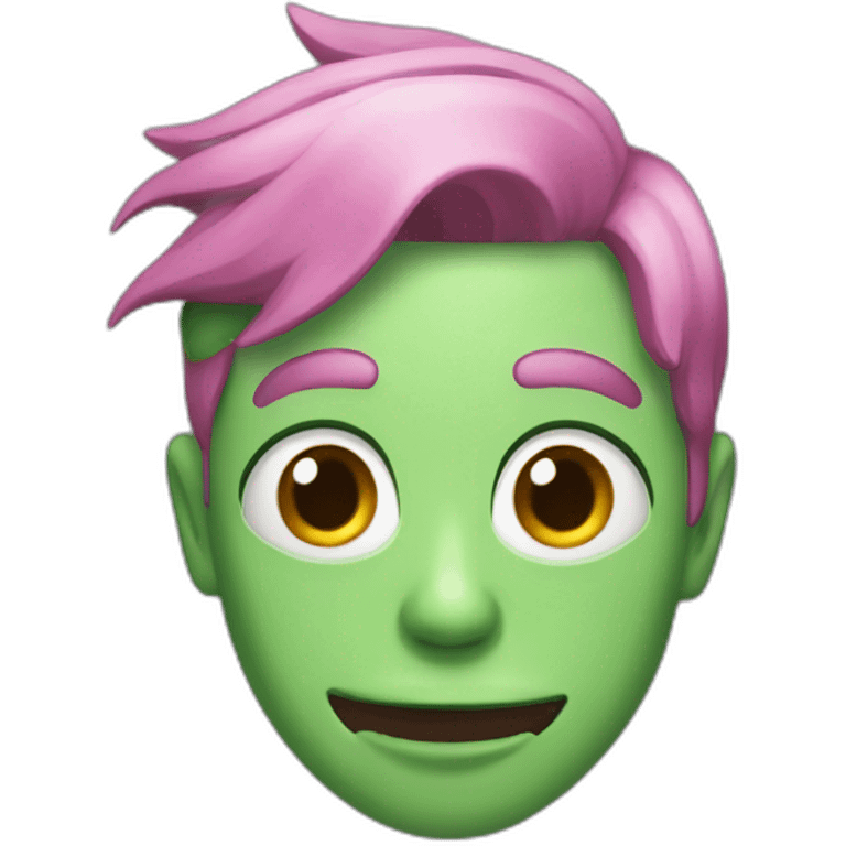 a skinny guy with green hair and tongue out emoji