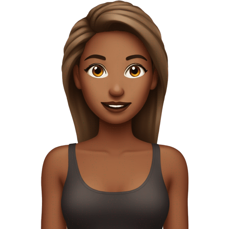 a girl doing her makeup with brown her and tanned skin emoji