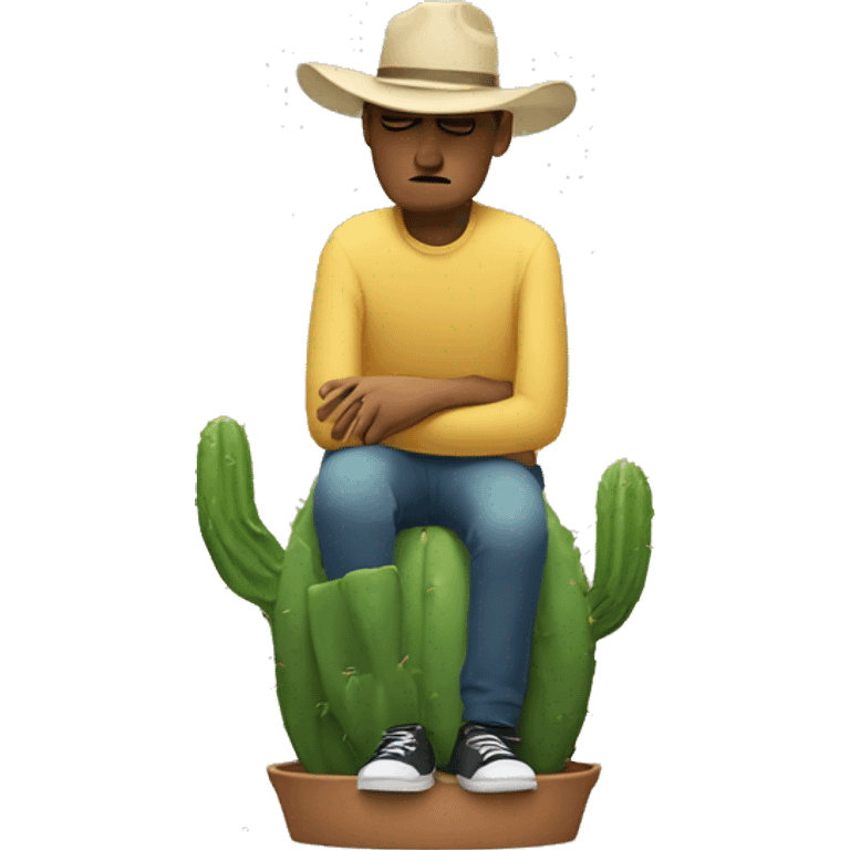 sad man sitting on little cactus emoji