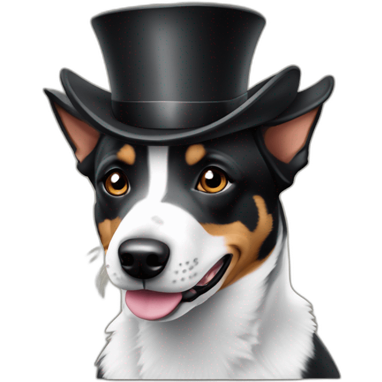 black and white australian cattle dog in a tophat emoji