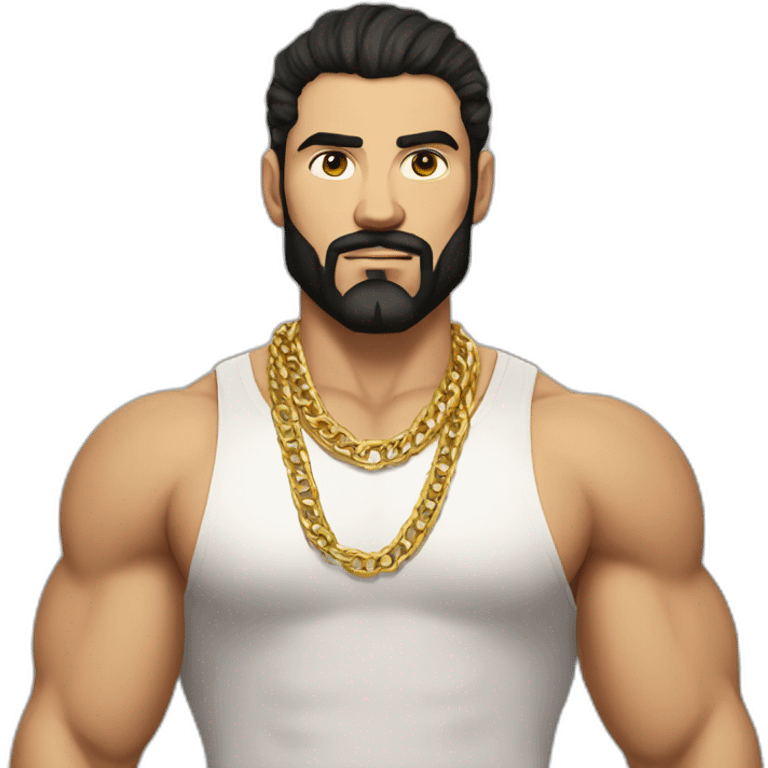 Russian muscular thug man aged 26 wearing gold chain with black hair and short beard emoji