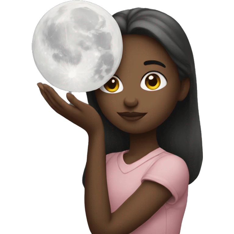 Girl holding moon emoji