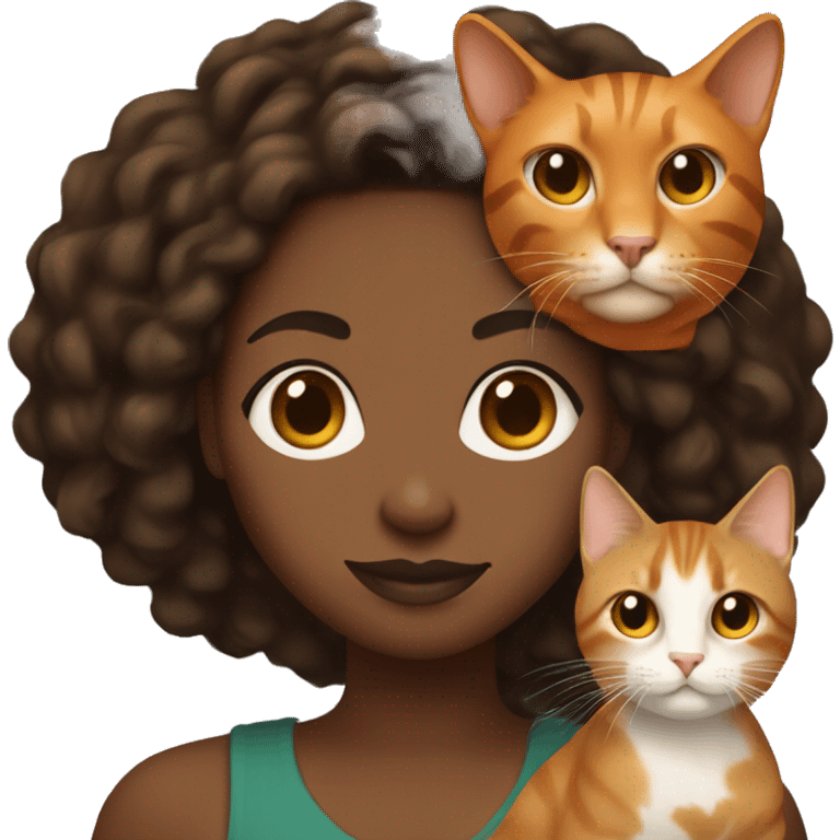 Black lady with locs one side black and the other auburn orange holding a tan cat emoji