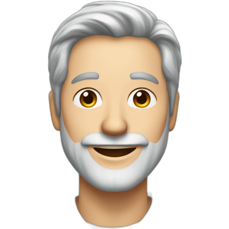 grey haired man, in grey casual suit, grey beard. smiling hard emoji