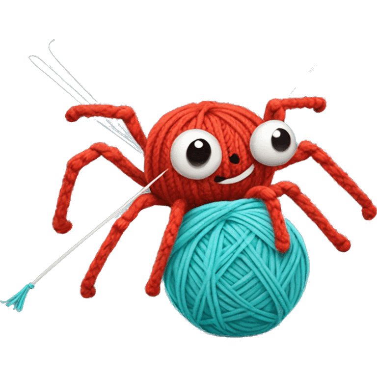 spider holding a ball of yarn and knitting needles emoji