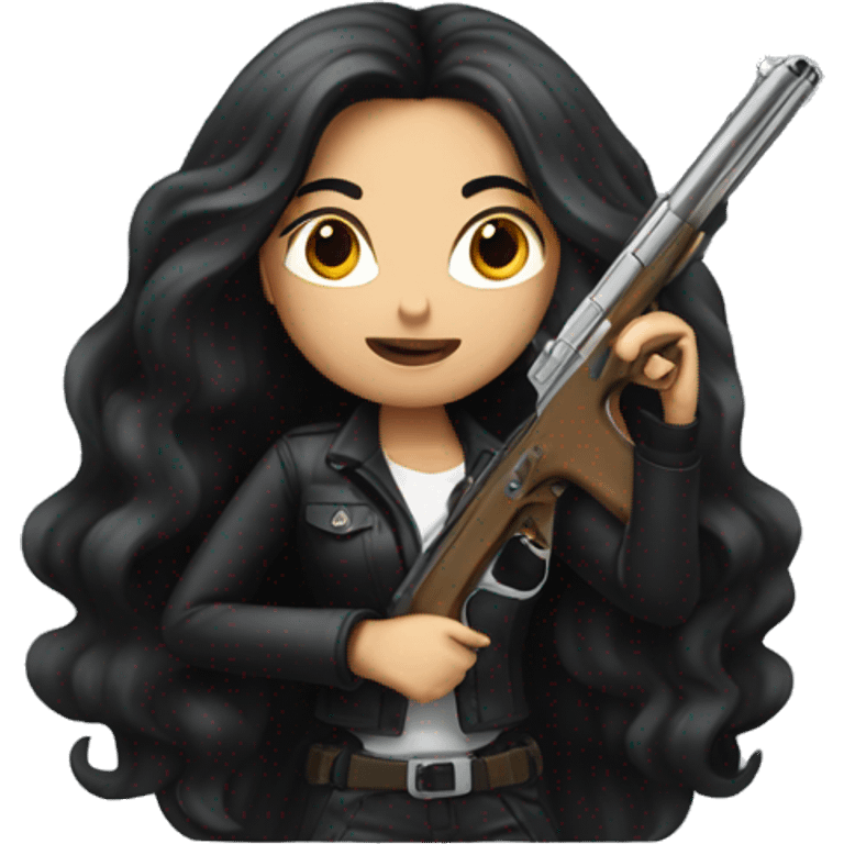  girl with long black hair with gun emoji