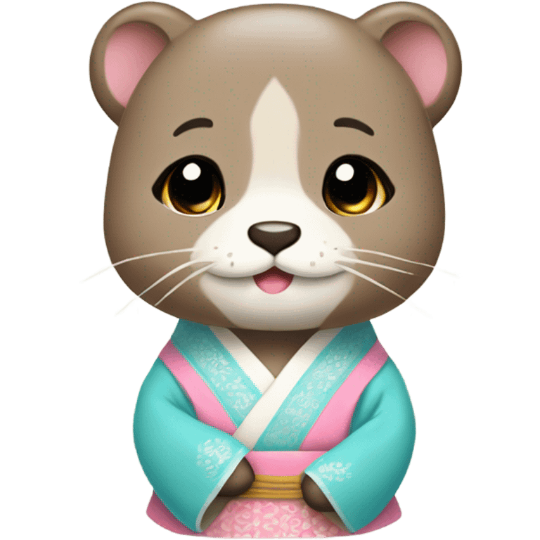 An otter face dressed in pastel-colored traditional Korean hanbok emoji