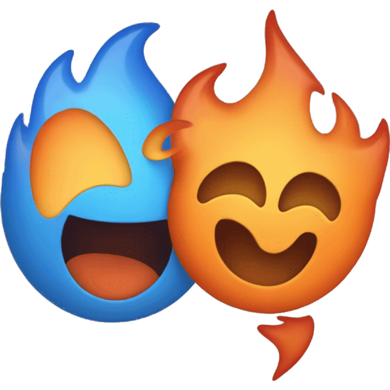 Two flames: one blue one Orange are hugging  emoji