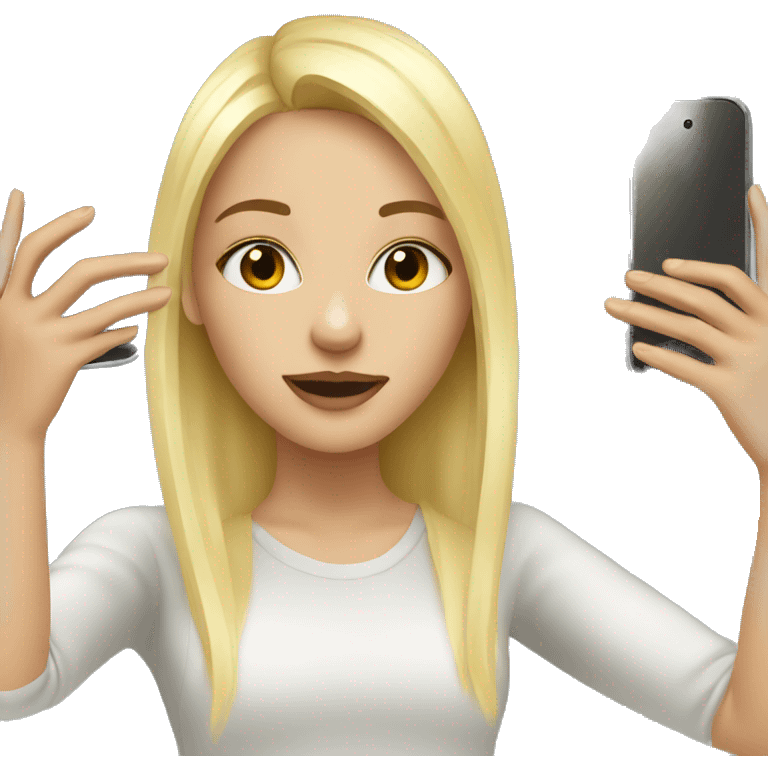 blonde girl taking mirror selfie emoji