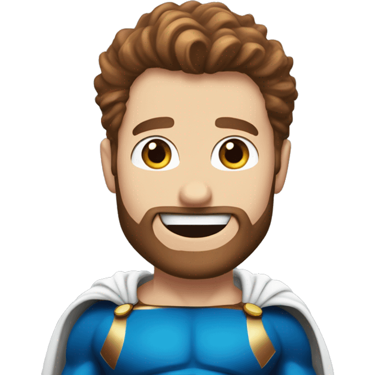 White superman, redish hair, blue eyes, redish brownish, scruffy beard, happy smile emoji