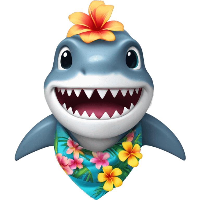 shark wearing Hawaiin flower necklace emoji