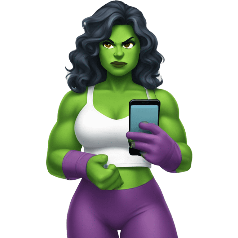 Curvy She-Hulk with phone in love emoji