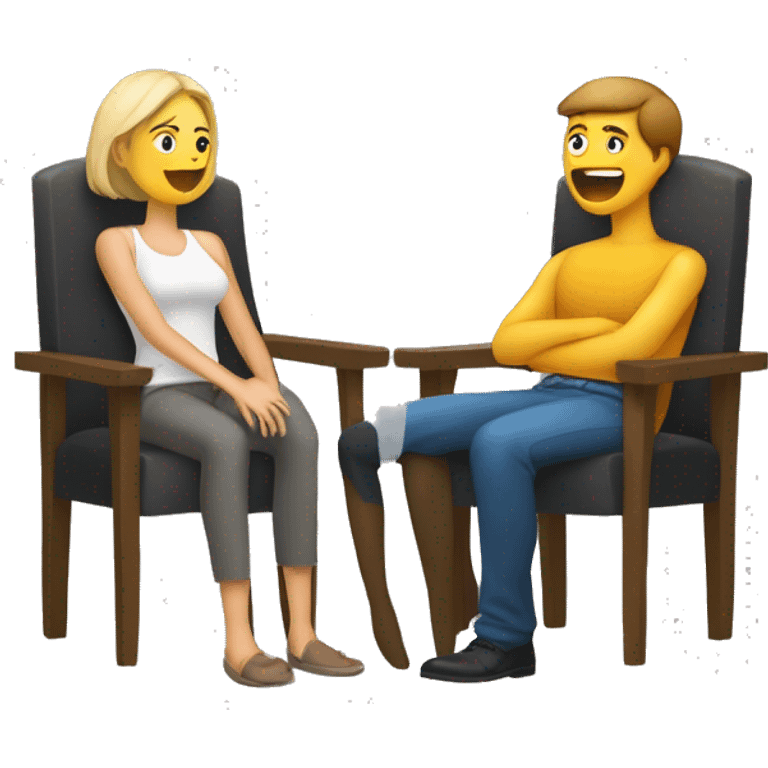 deux personnes qui s'enlacent sauf que un homme est assis sur une chaise et une femme dessus qui l'enlace.  emoji