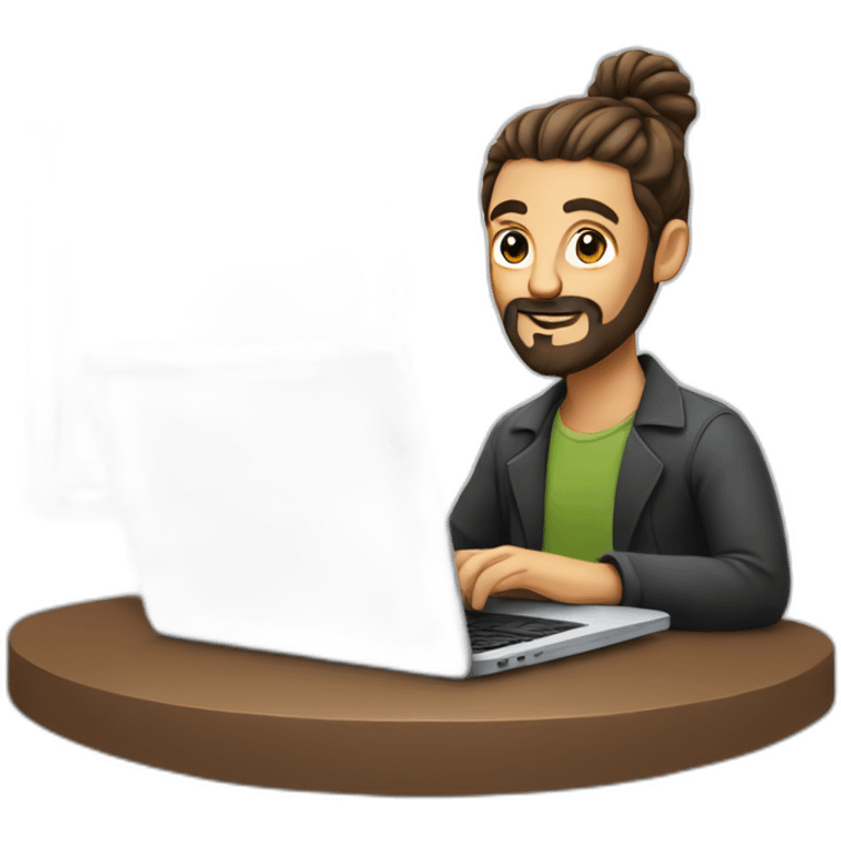 a man with a bun and beard at a laptop emoji