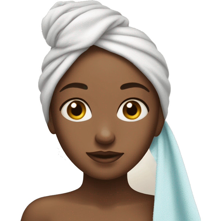 girl with skin skin care, and a towel in her hair emoji