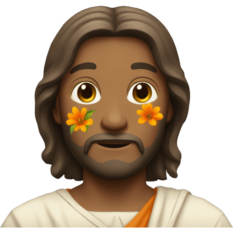 Jesus holding orange flowers emoji