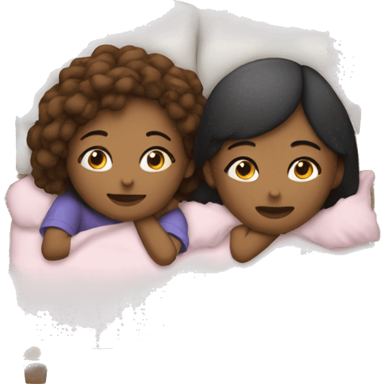 two girls laying on a bed  emoji