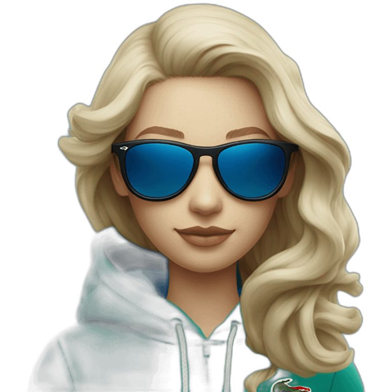 Lacoste bag girl with black lacoste hoodie e and blue oakley sportive sunglass  emoji