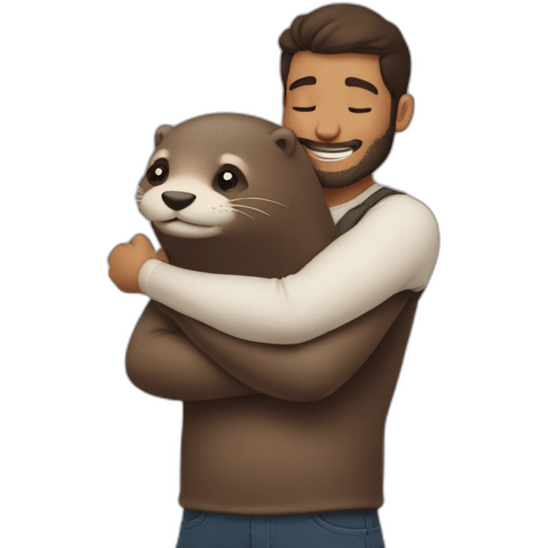 Men making a hug to a cute otter emoji