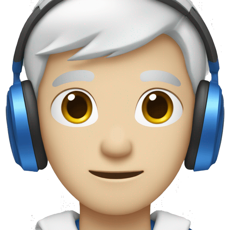 A white boy with white hair with blue headphones  emoji