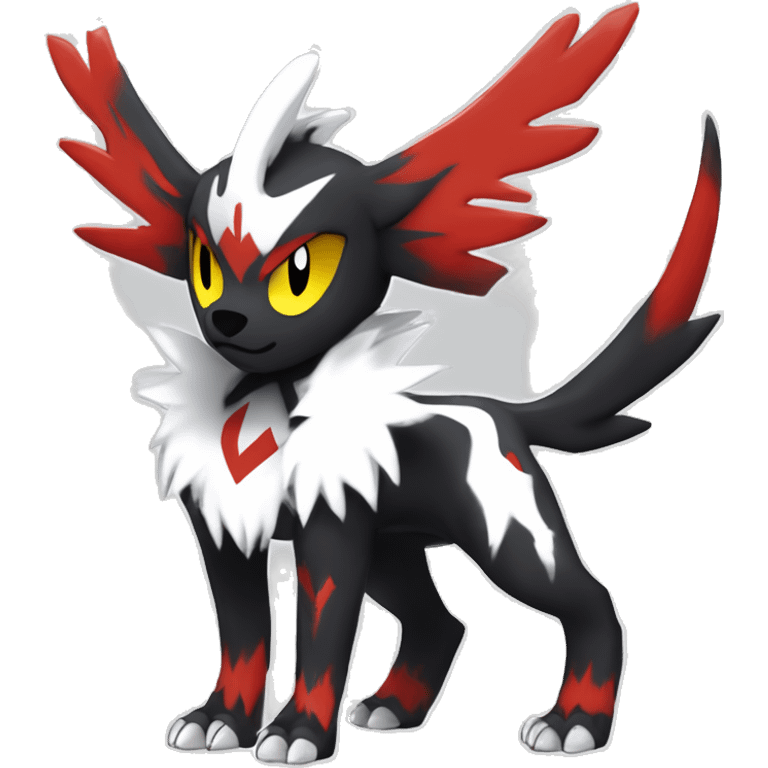 Cool Edgy Absol-Houndoom-Luxray Fakémon Digimon with Red and white Edgy markings, full body, outlined emoji