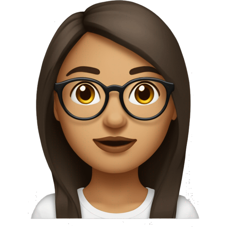 Jeune femme brune cheveux court et lisse yeux marrons et lunettes rondes dorées avec piercing au nez et septum  emoji