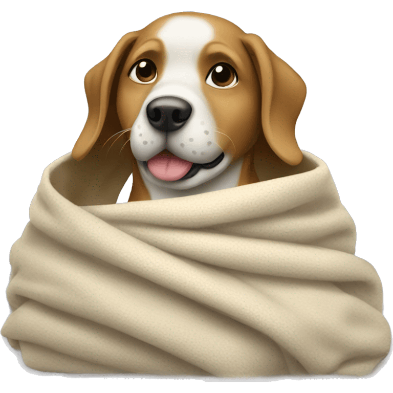  a dog wrapped in a blanket. emoji