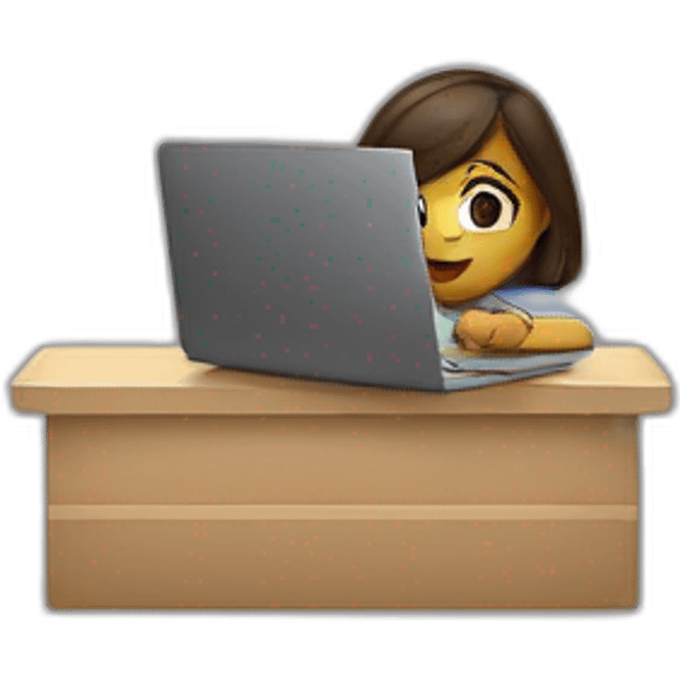 A girl using a MacBook to work on coding emoji