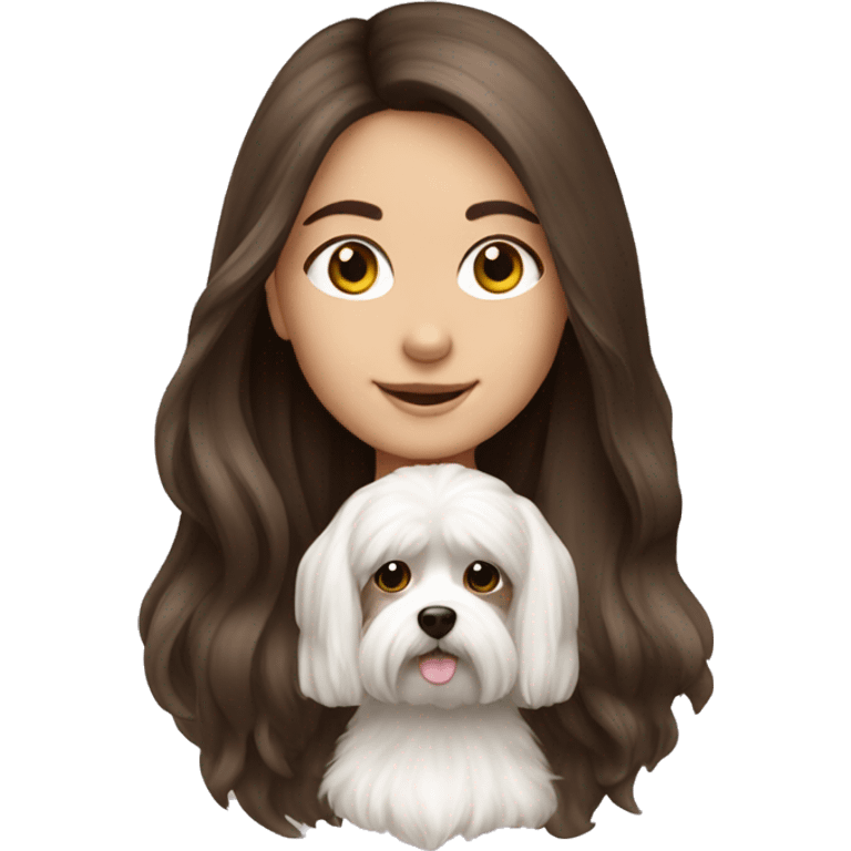 Brunette girl long hair with Maltese dog emoji