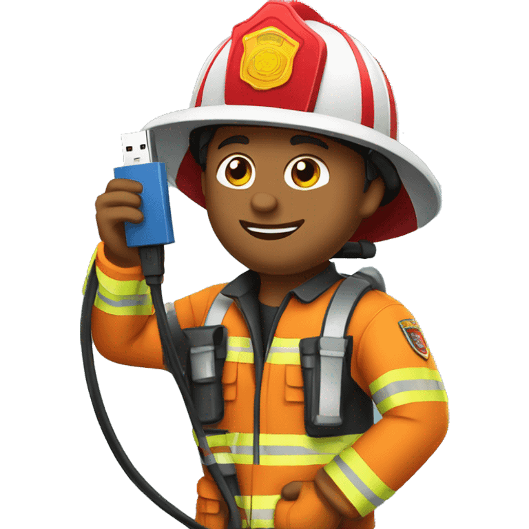 Firefighter holding a usb cable emoji