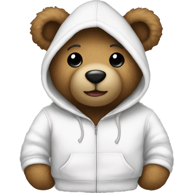 Teddy bear with white essentials hoodie emoji