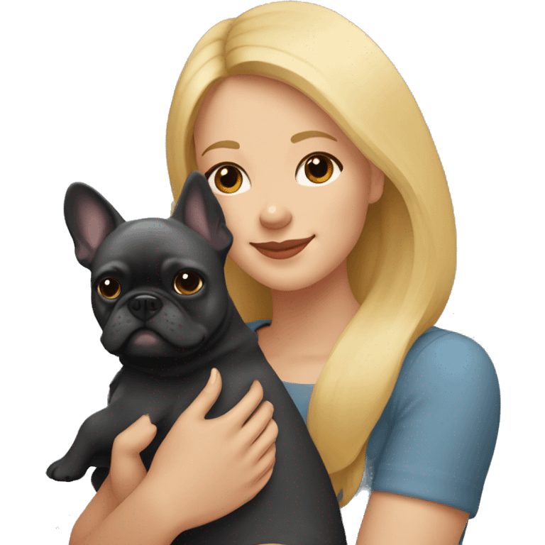 Honey blonde woman hugging pomeranian and dark gray french bulldog emoji