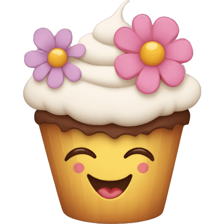 Happy cupcake with flowers on top  emoji