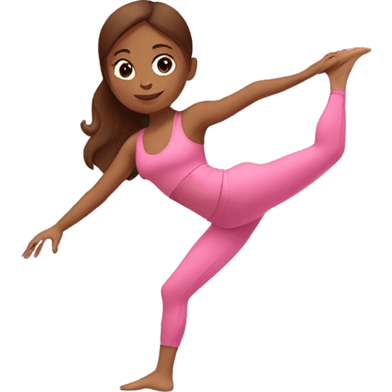 girl with brown hair doing yoga in a pink workout set emoji