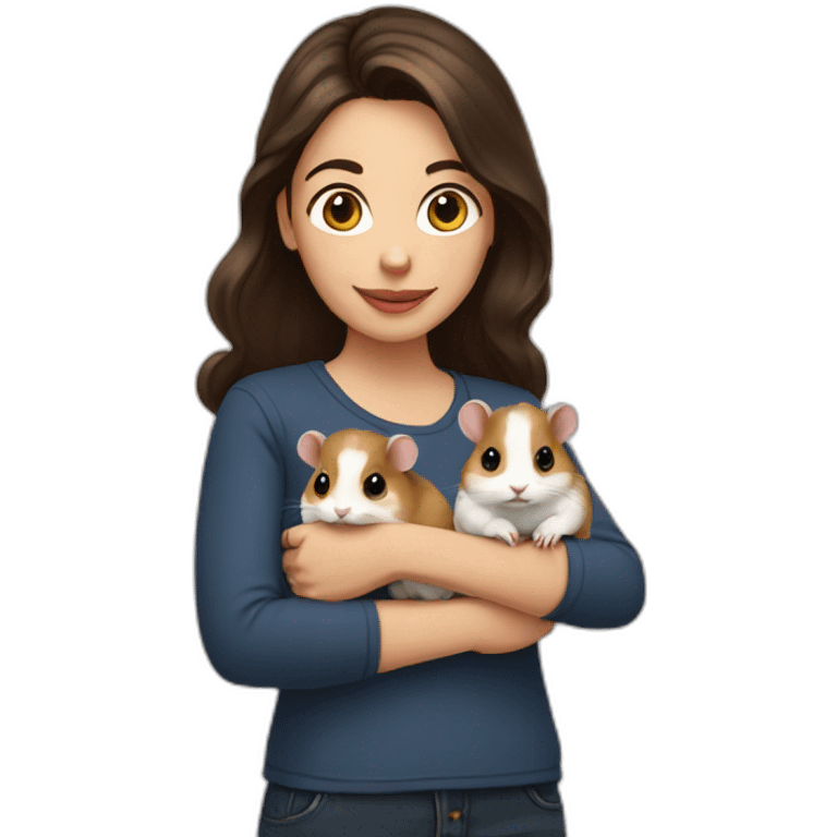 Brunette holding 2 hamsters emoji