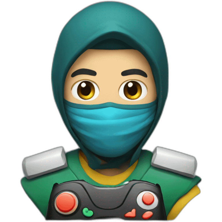 Iran man with mask playing video game emoji