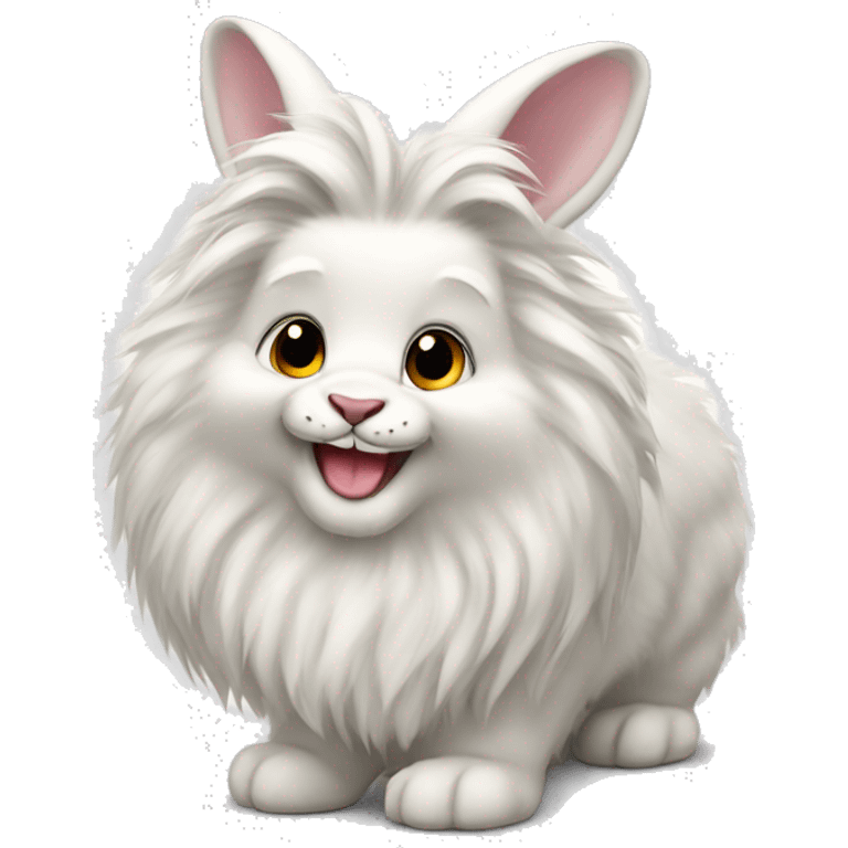 fluffy white lionhead rabbit smiling emoji