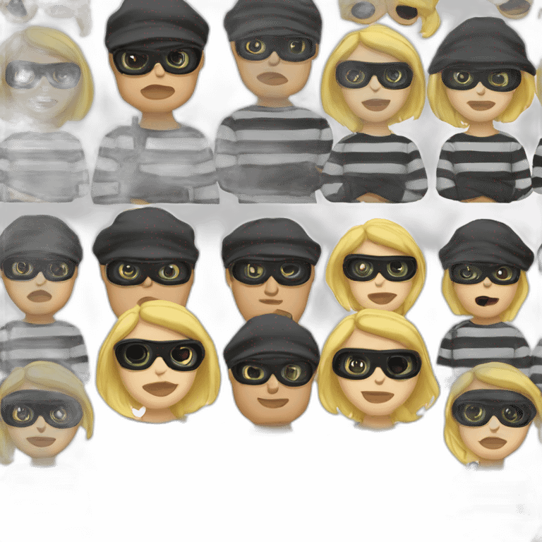 bank robber blonde woman with black beanie hat eye mask and striped shirt emoji