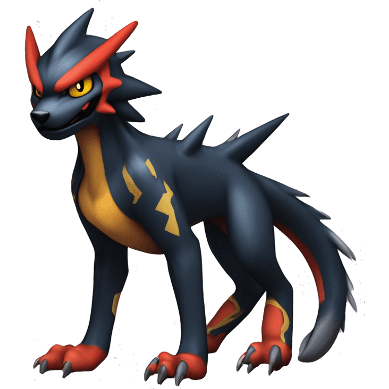 Cool Edgy Litten-Garchomp-Houndoom-Luxray Fakémon Digimon with Edgy markings, full body, outlined emoji