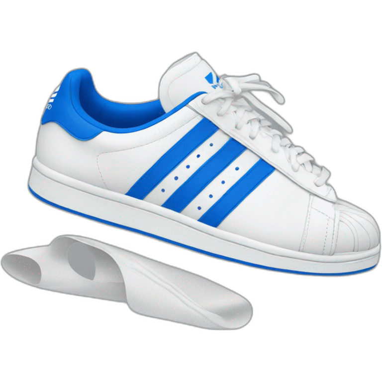 White adidas shoes with blue strips emoji