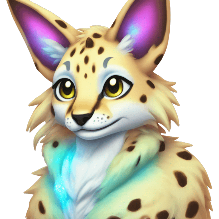 Cute Kawaii Epic Ethereal Sparkly Colorful Sergal-Serval-Vernid full body emoji