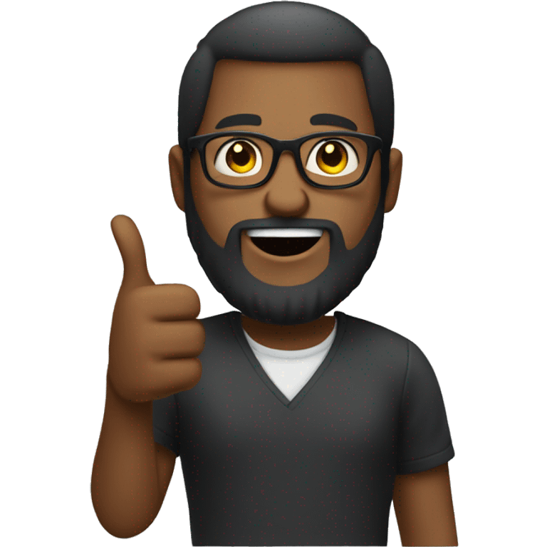 Create an emoji of a dark-skinned person, with straight hair, a big beard, wearing glasses, giving a thumbs up with their hands emoji