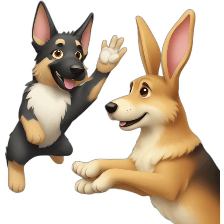 German shepherd and rabbit high-fiving emoji