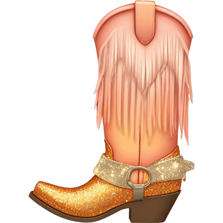 Realistic peach to broze ombre pair of fashion cowgirl boots with sparkly shiny glitter fringe on them. emoji