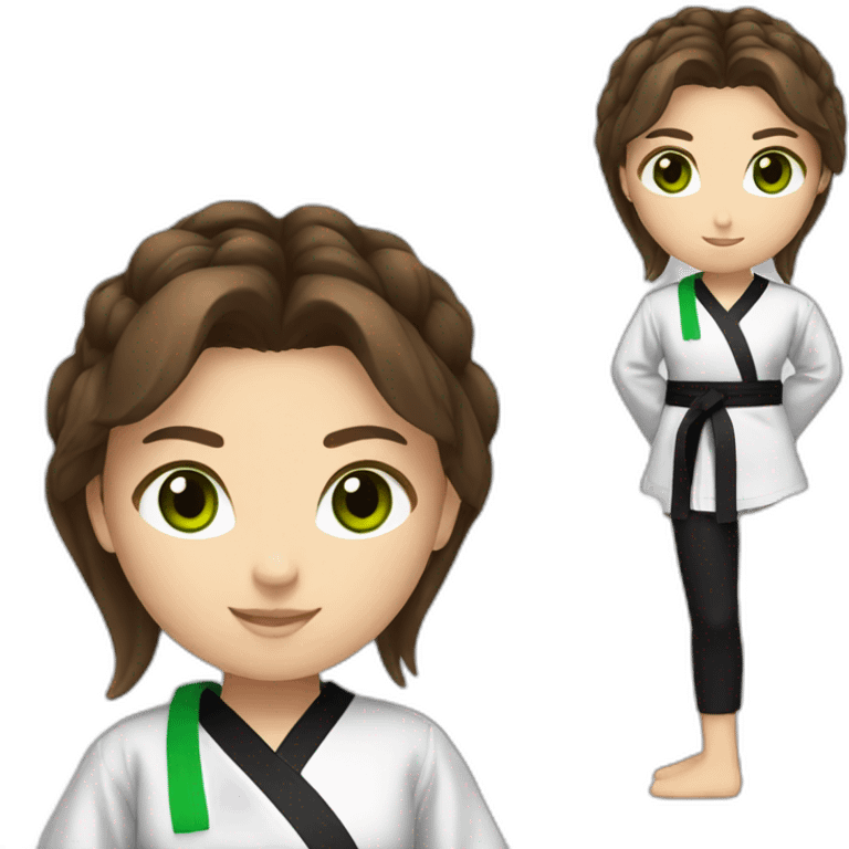 taekwondo girl with black belt brown hair and green eyes  emoji