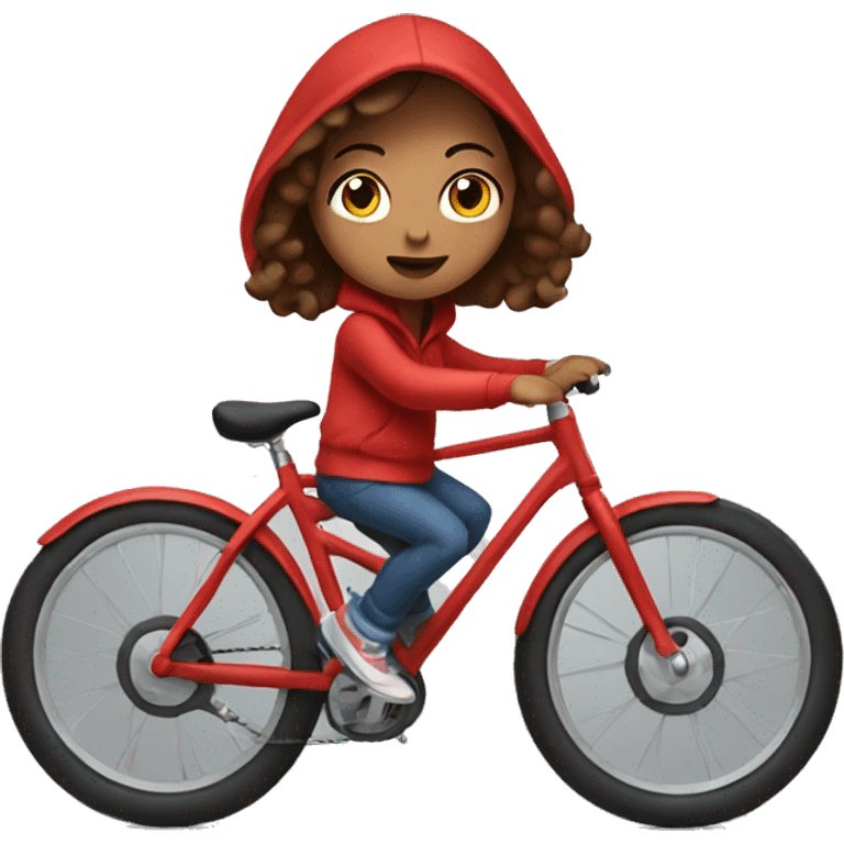 Girl with short brown hair in red hoodie on a bike emoji