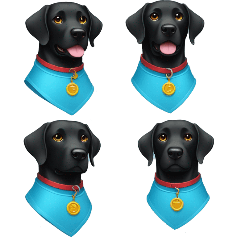 black-coloured labrador on the left with red collar, black-coloured labrador on the right with light blue collar. emoji