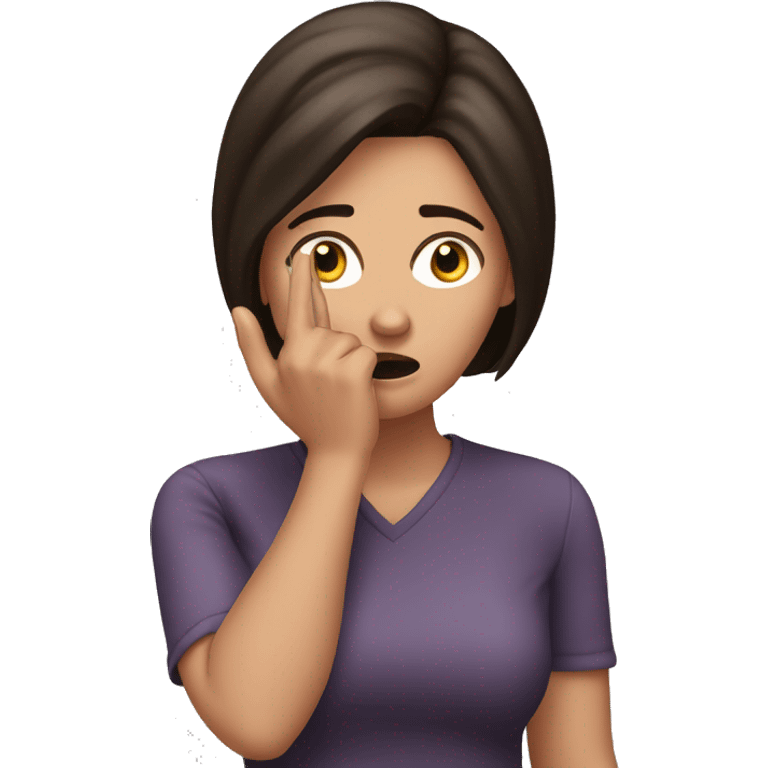 Woman brunette who is quited shocked and pointig finger to her head emoji