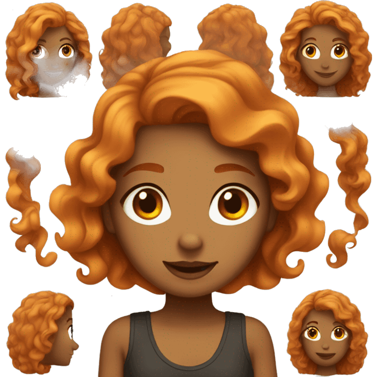 Tan girl with orange wavy hair emoji